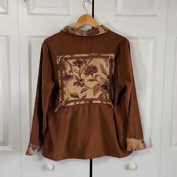 Susan Graver Womens Brown Faux Suede Jacket Size SM Tapestry Western Zip Cowgirl - Picture 1 of 9
